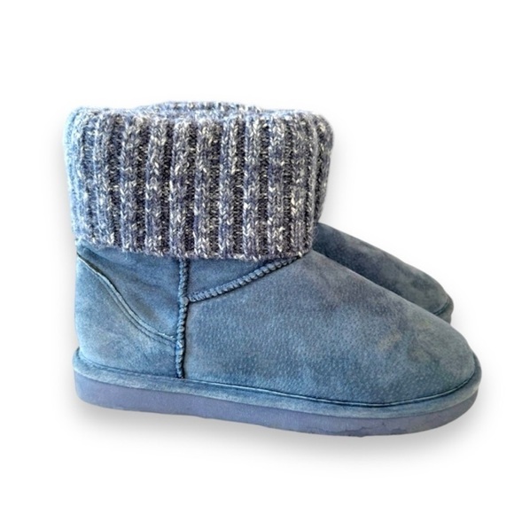 Lamo Blue Suede Sweater Cuff Shearling Boots Women’s Size 12 Warm Winter READ - Picture 1 of 11